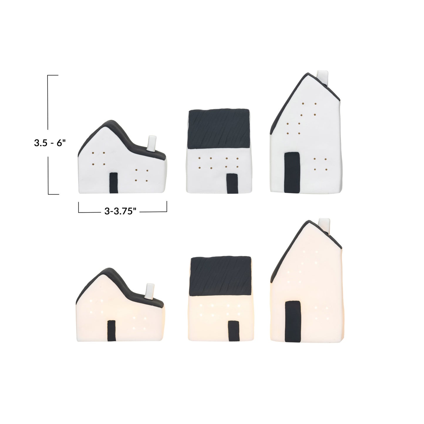 Stoneware LED Houses, White and Black, Set of 3