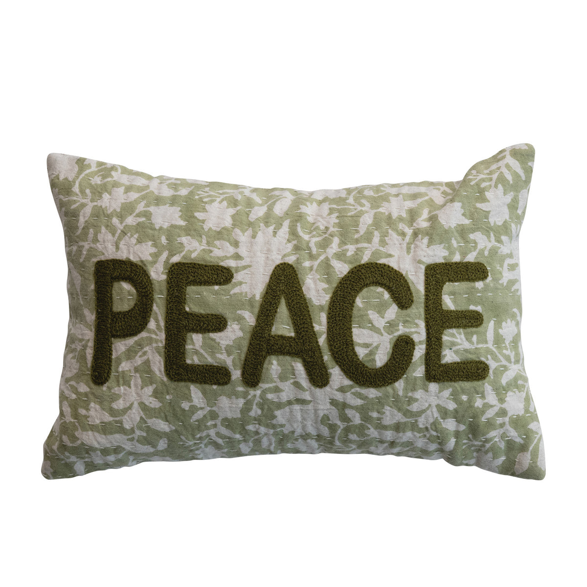 "Peace" Lumbar Pillow with Kantha Stitch