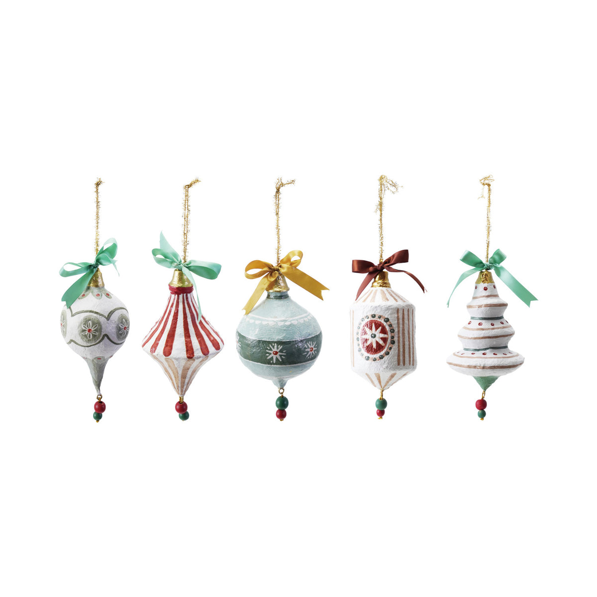 Hand-Painted Paper Mache Ornament with Bow & Design