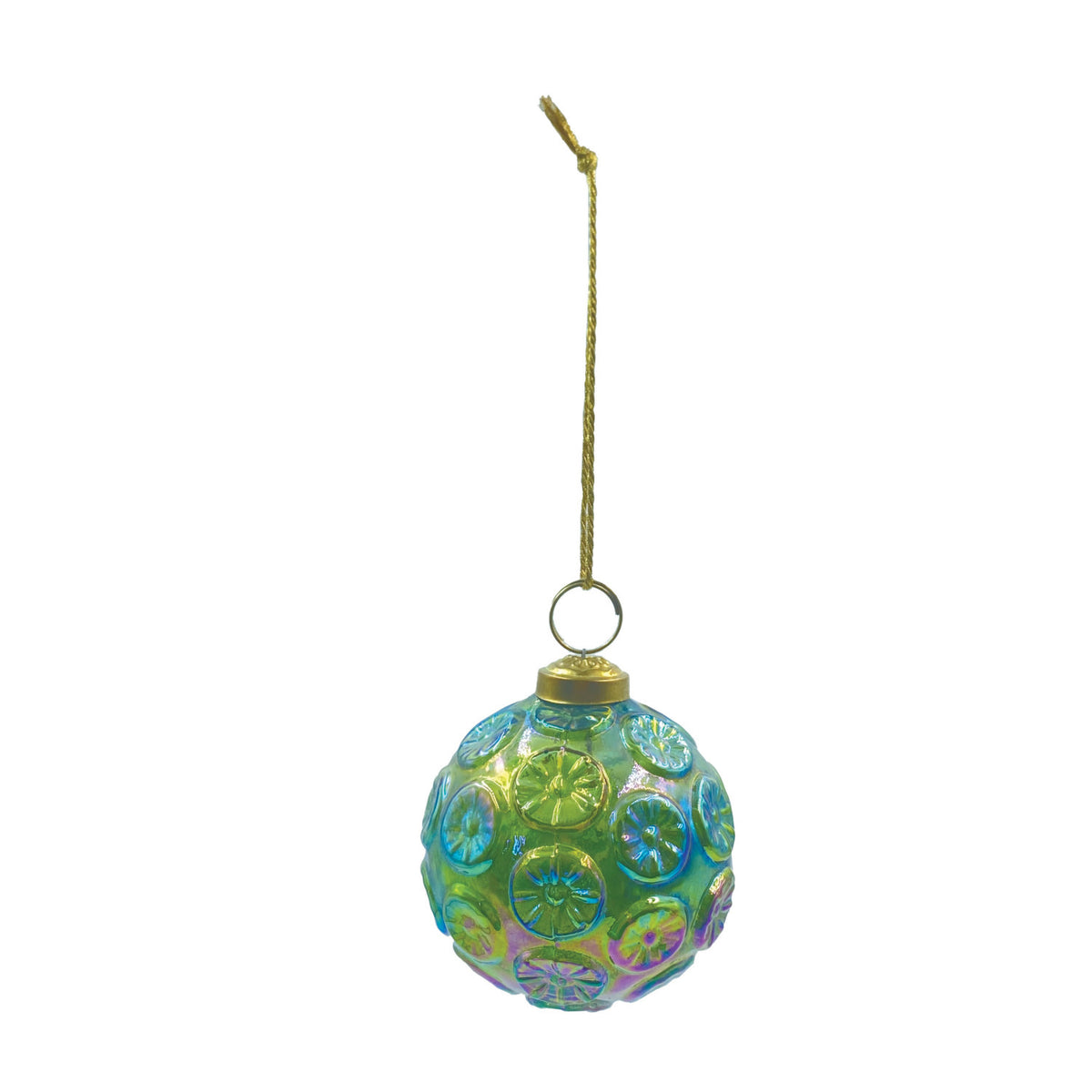 Hand-Blown Embossed Glass Ball Ornament with Pattern