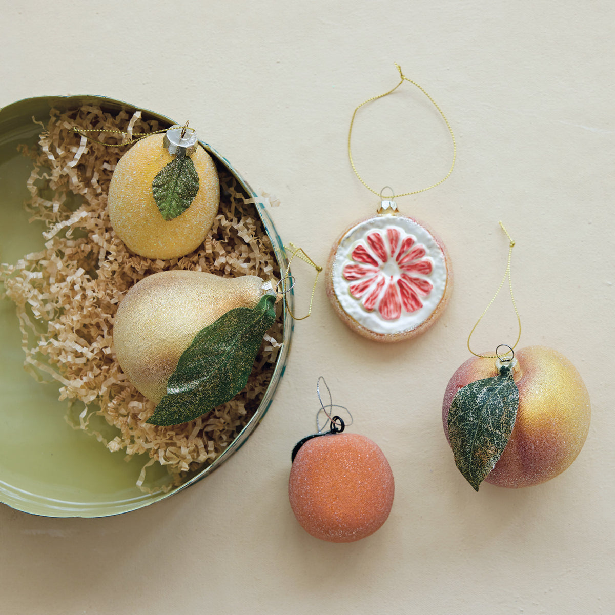 Hand-Painted Glass Pear Ornament with Glitter & Sugar