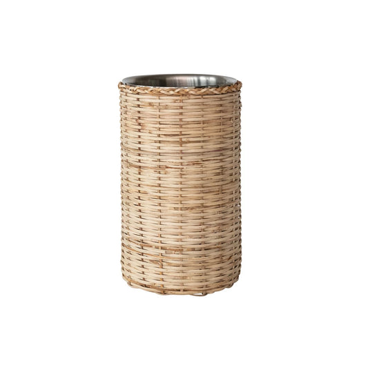 Stainless Steel and Rattan Wrapped Double-Wall Bottle Chiller