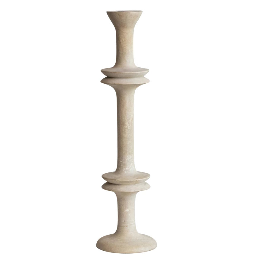 Carved Mango Wood Taper Holder