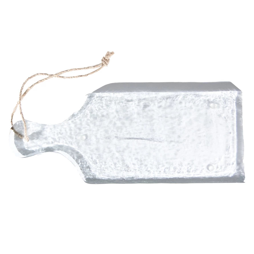 Textured Glass Cheese Serving Board with Handle and Jute Tie