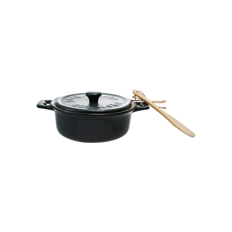 Stoneware Brie Baker with Bamboo Spreader
