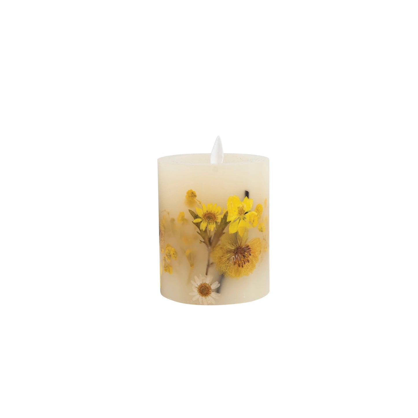 Flameless LED Pillar Candle with Botanicals, Daisies