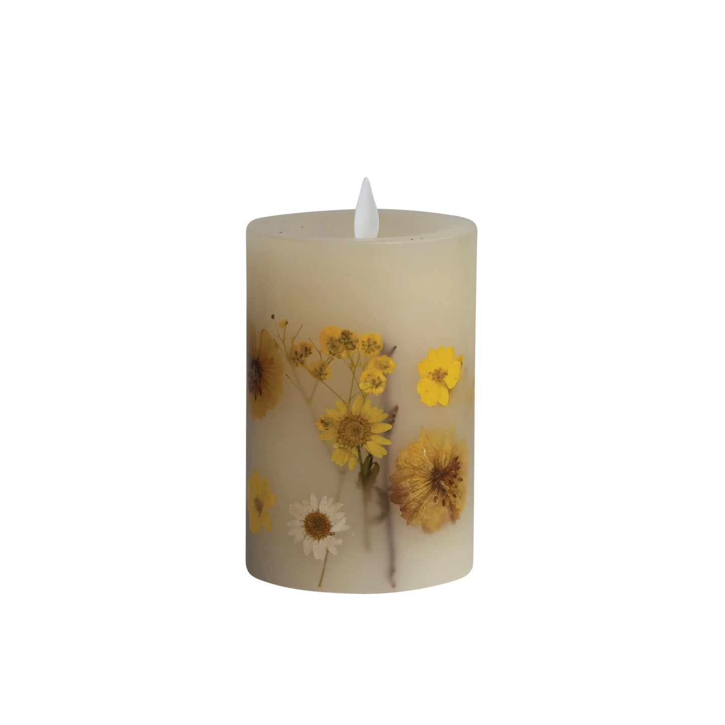 Flameless LED Pillar Candle with Botanicals, Daisies