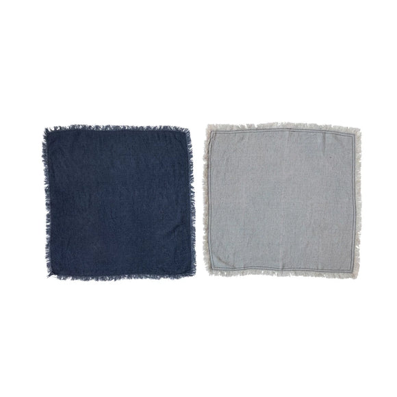 Linen Blend Napkins w/ Fringe, Navy Color & Blue, Set of 4