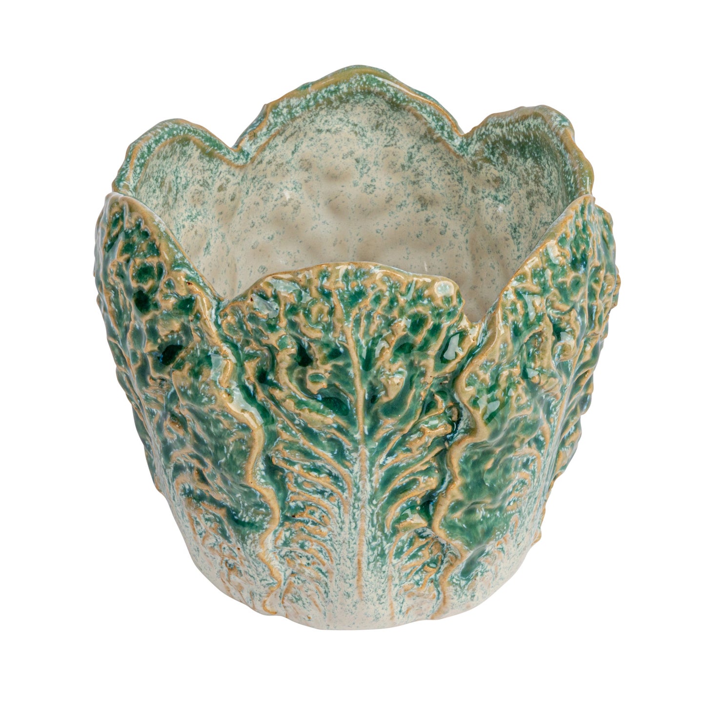 Stoneware Cabbage Shaped Planter (Holds 4" Pot) (Each One Will Vary)