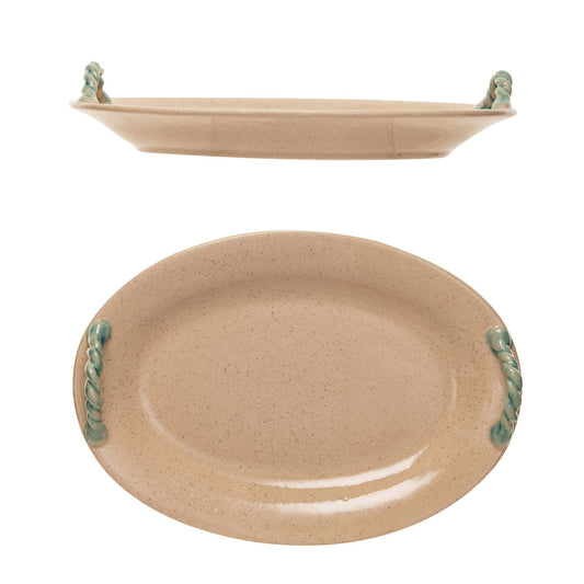 Terra-cotta Platter w/ Hand-Painted Twisted Handles (Each One Will Vary)