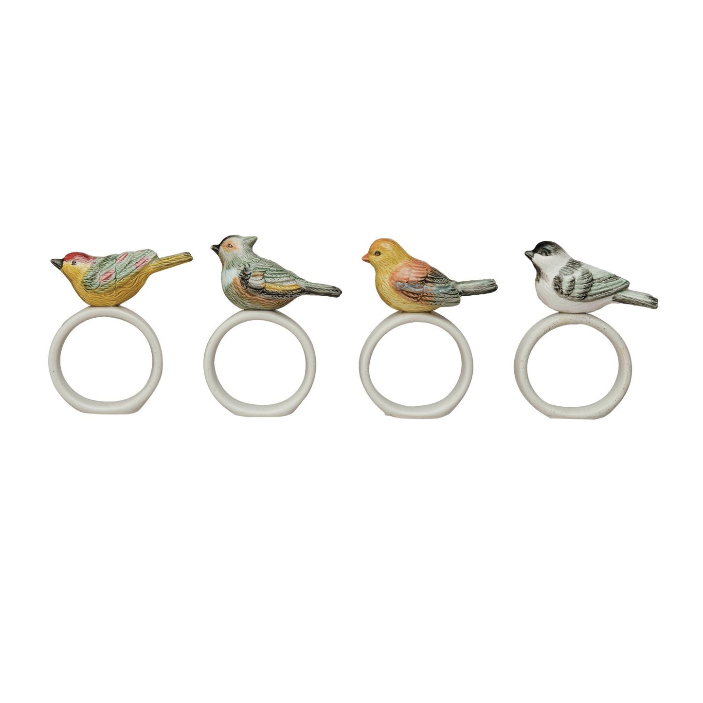 Stoneware Napkin Ring w/ Perched Bird, 4 Styles ©