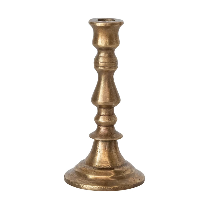 Cast Aluminum Taper Holder, Antique Brass Finish