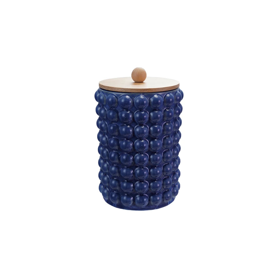 Stoneware Canister with Raised Dots and Wood Lid