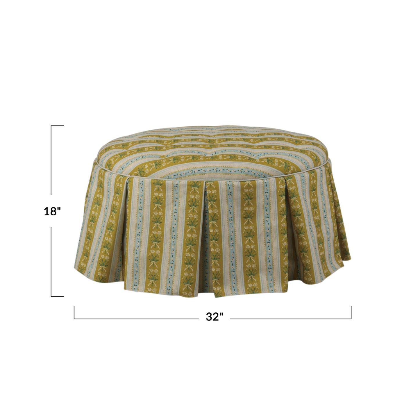 Tufted Fabric Upholstered Box Pleat Skirted Chair or Ottoman with Piping