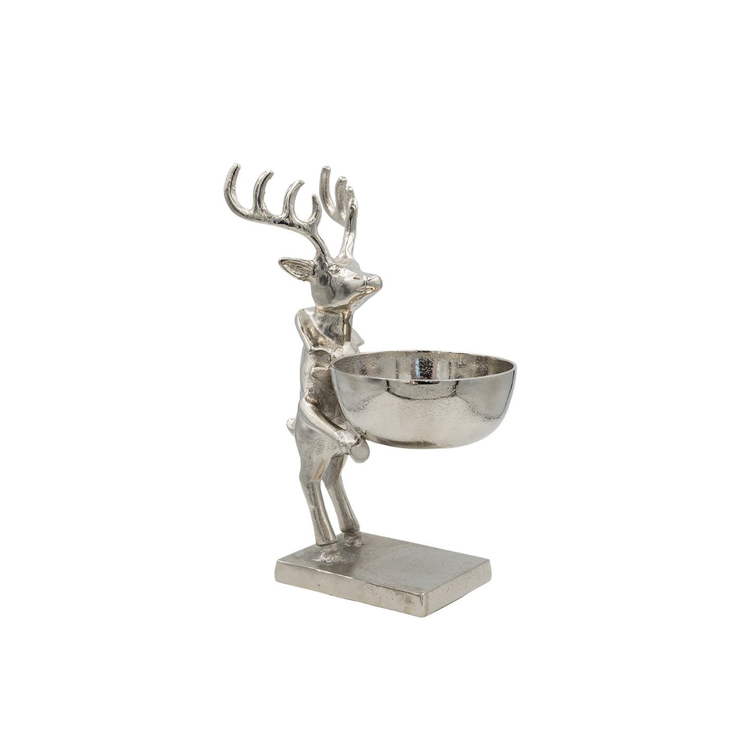 Cast Aluminum Deer Holding Bowl, Nickel Finish