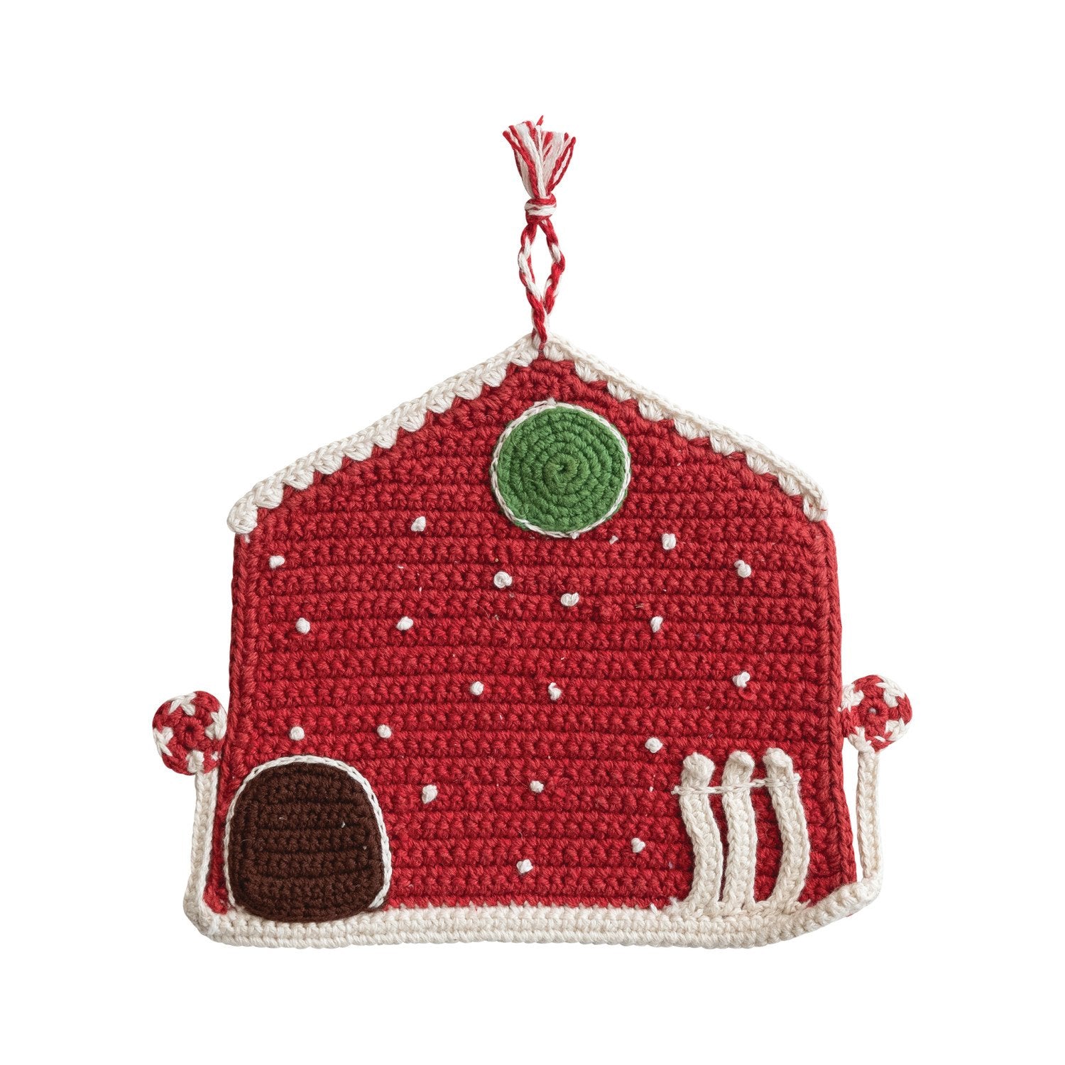 8" Square Cotton Crocheted House Shaped Pot Holder, Multi Color