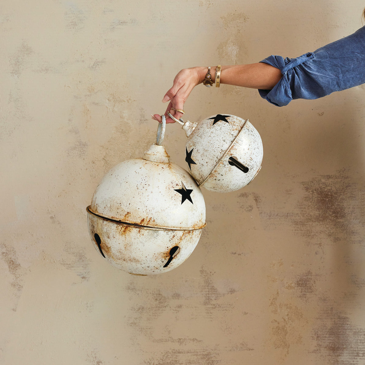 Metal Bell Ornament with Star Cut-Outs