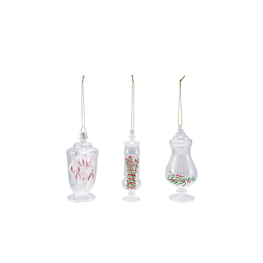 Glass Candy Jar Ornament with Faux Candy Inside, 3 Styles