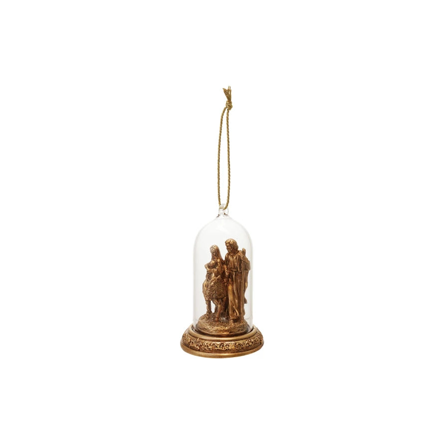 Resin Cloche Holy Family Ornament with LED Light
