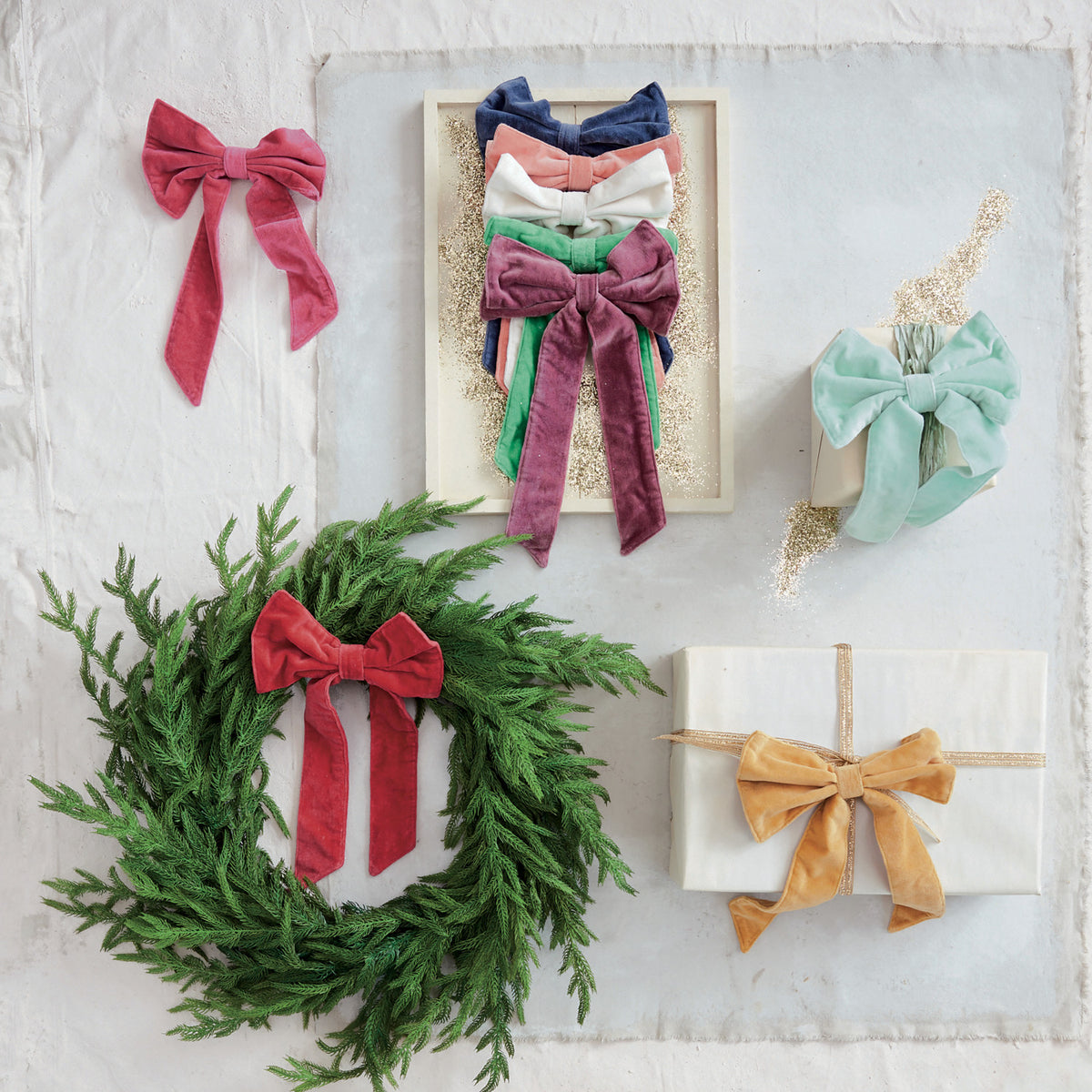 Cotton Velvet Clip-on Bow, Coral Color