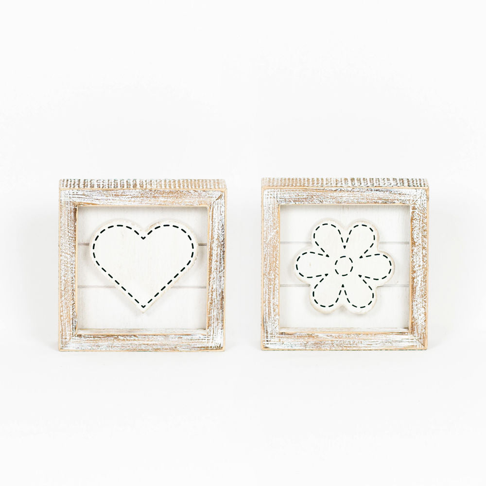 Reversible Heart and Flower Framed Sign