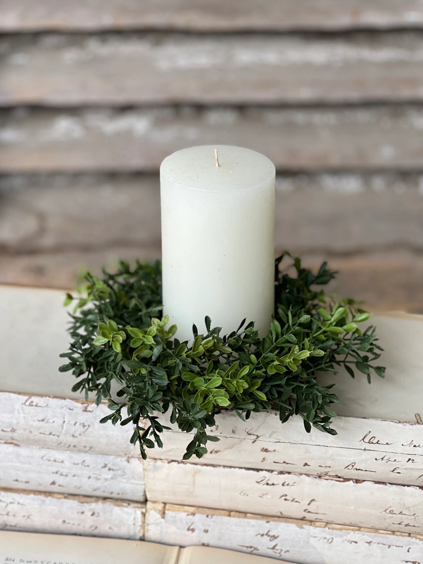 New England Boxwood Candle Rings