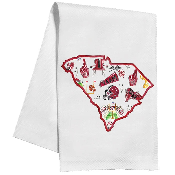 Maroon and Black Football Icon Pattern Inside State of South Carolina Kitchen Towel