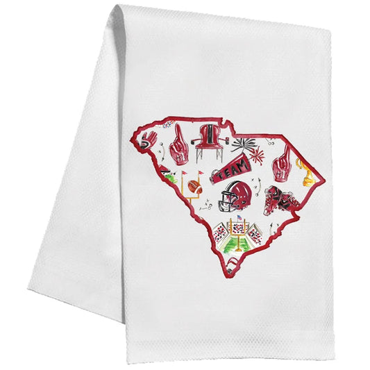 Maroon and Black Football Icon Pattern Inside State of South Carolina Kitchen Towel