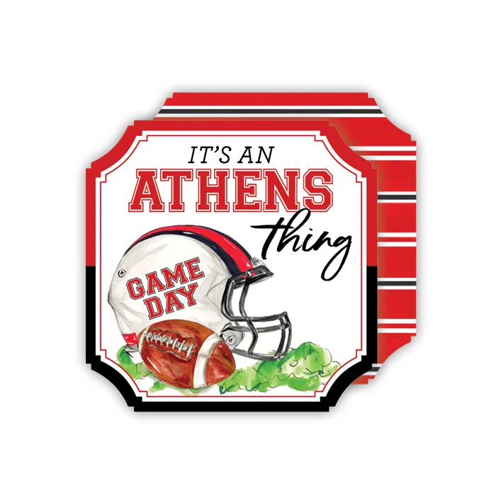Hand-painted It's An Athens Thing Red and Black Tile Die-Cut Coasters