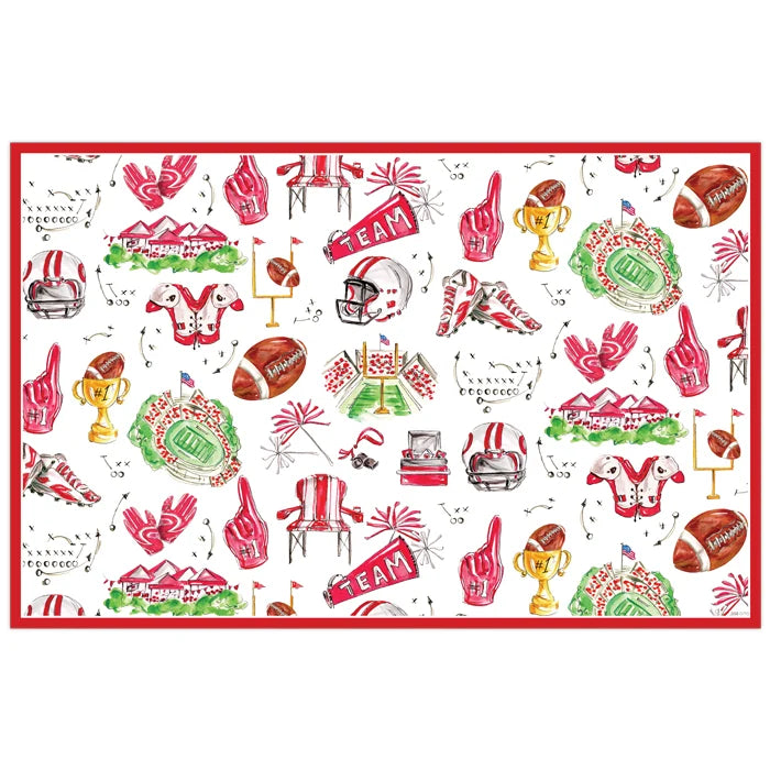 Red and Gray Football Icons Pattern Placemat