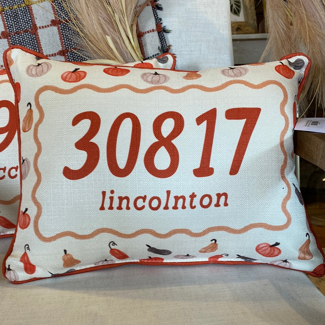 Fall Pumpkin Pillow with Zip Code