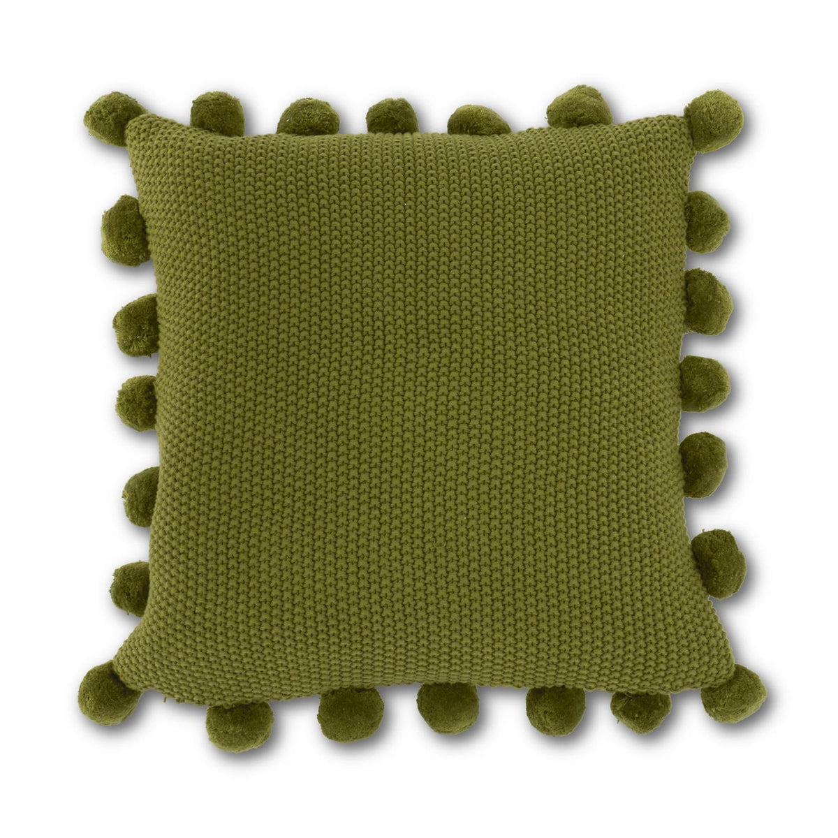 Sage Green Moss Stitch Knit Pillow with Pompom
