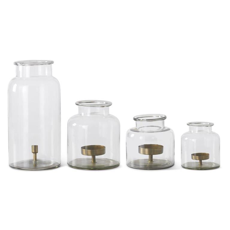Clear Glass Jars with Metal Pillar Candleholde