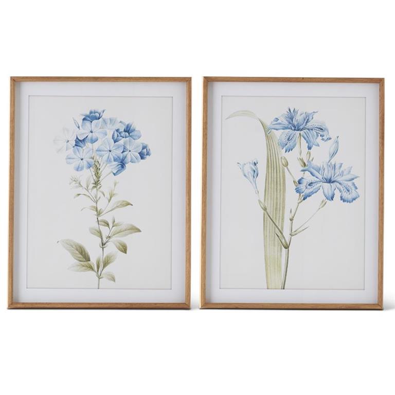 Wood Framed Blue & Gray Floral Print