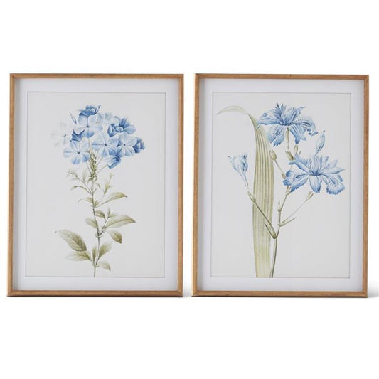 Wood Framed Blue & Gray Floral Print