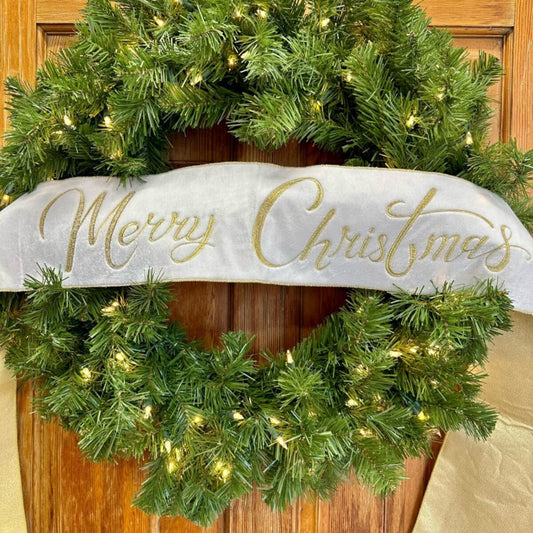Gold Embroidery "Merry Christmas" Banner