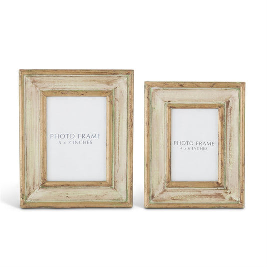 Gold & Patina Green Handmade Carved Wood Photo Frame