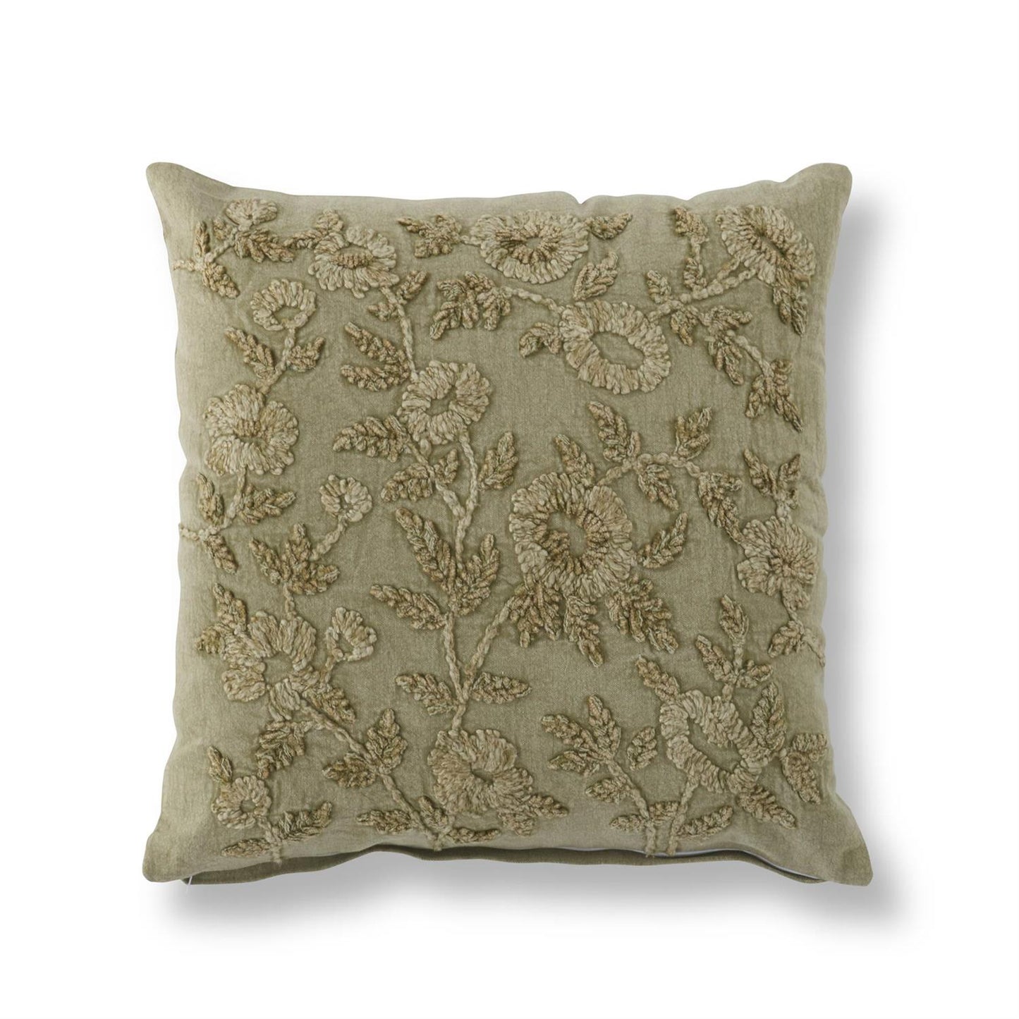 Stone Washed Sage Green Floral Embroidered Pillow