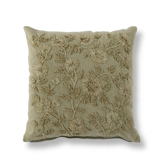 Stone Washed Sage Green Floral Embroidered Pillow