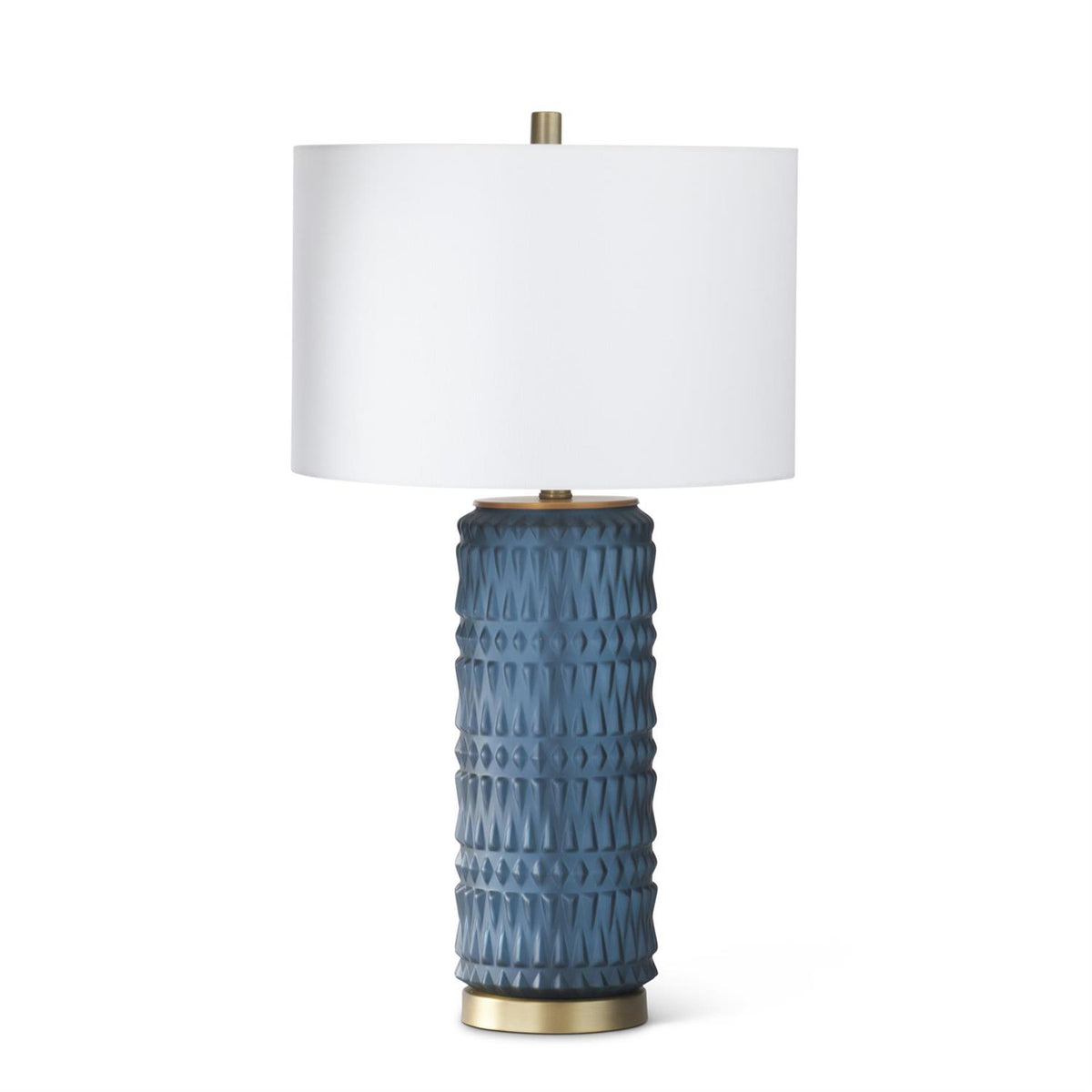 Blue Glass & Gold Metal Table Lamp with White Shade