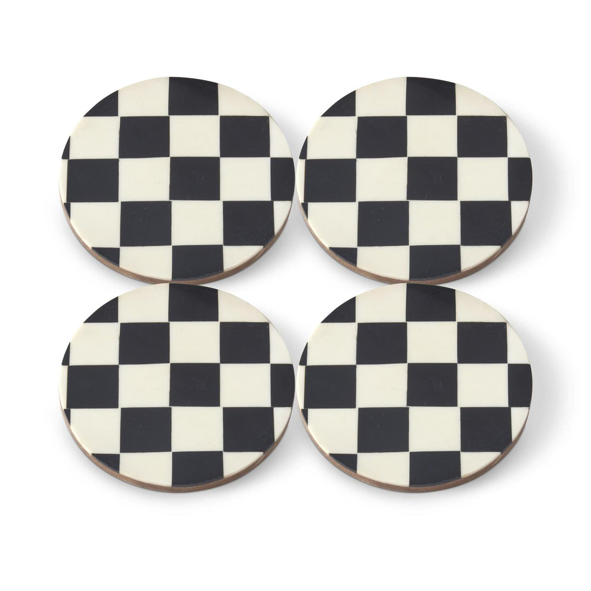 Black & White Check Enameled Wood Coasters