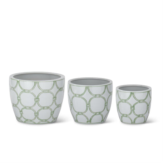 Green & White Ceramic Pot