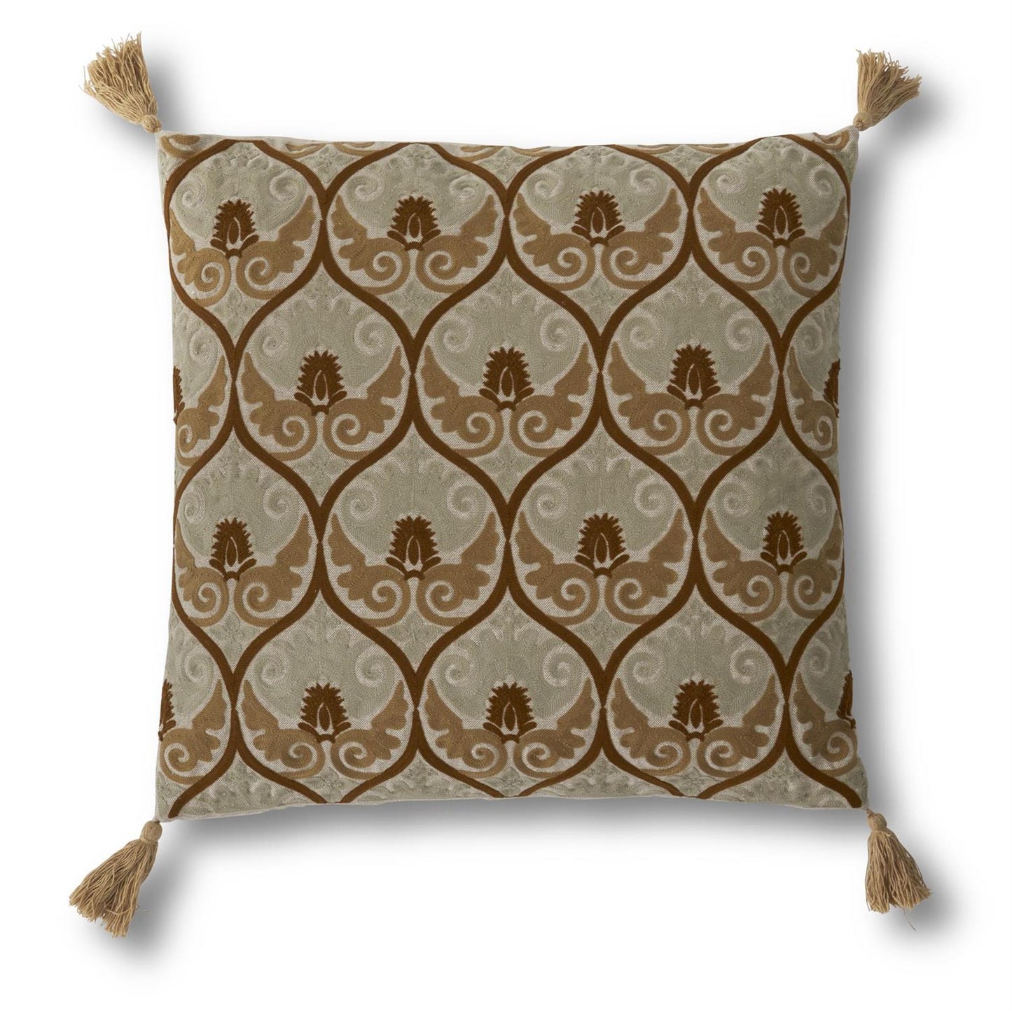Tan & Mustard Crest Embroidered Pillow