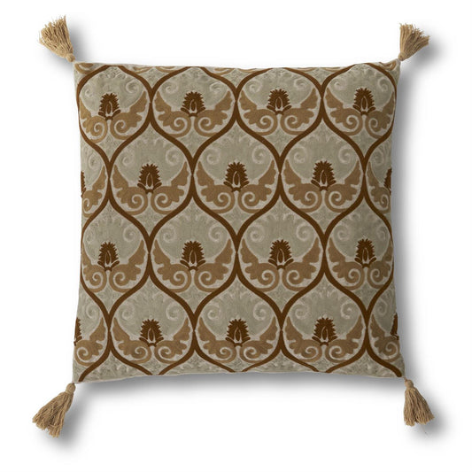 Tan & Mustard Crest Embroidered Pillow