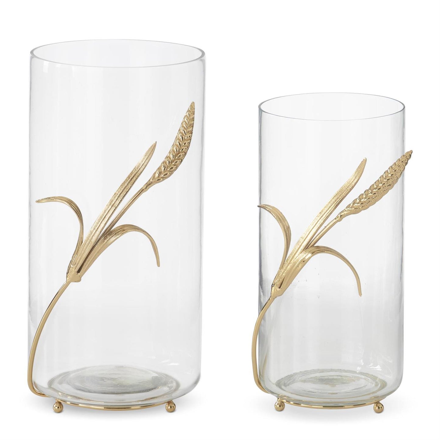 Glass Vase with Gold Feet and Wheat Stem
