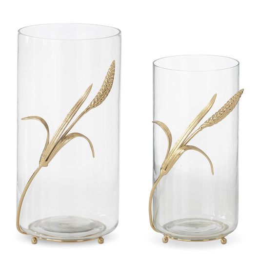 Glass Vase with Gold Feet and Wheat Stem