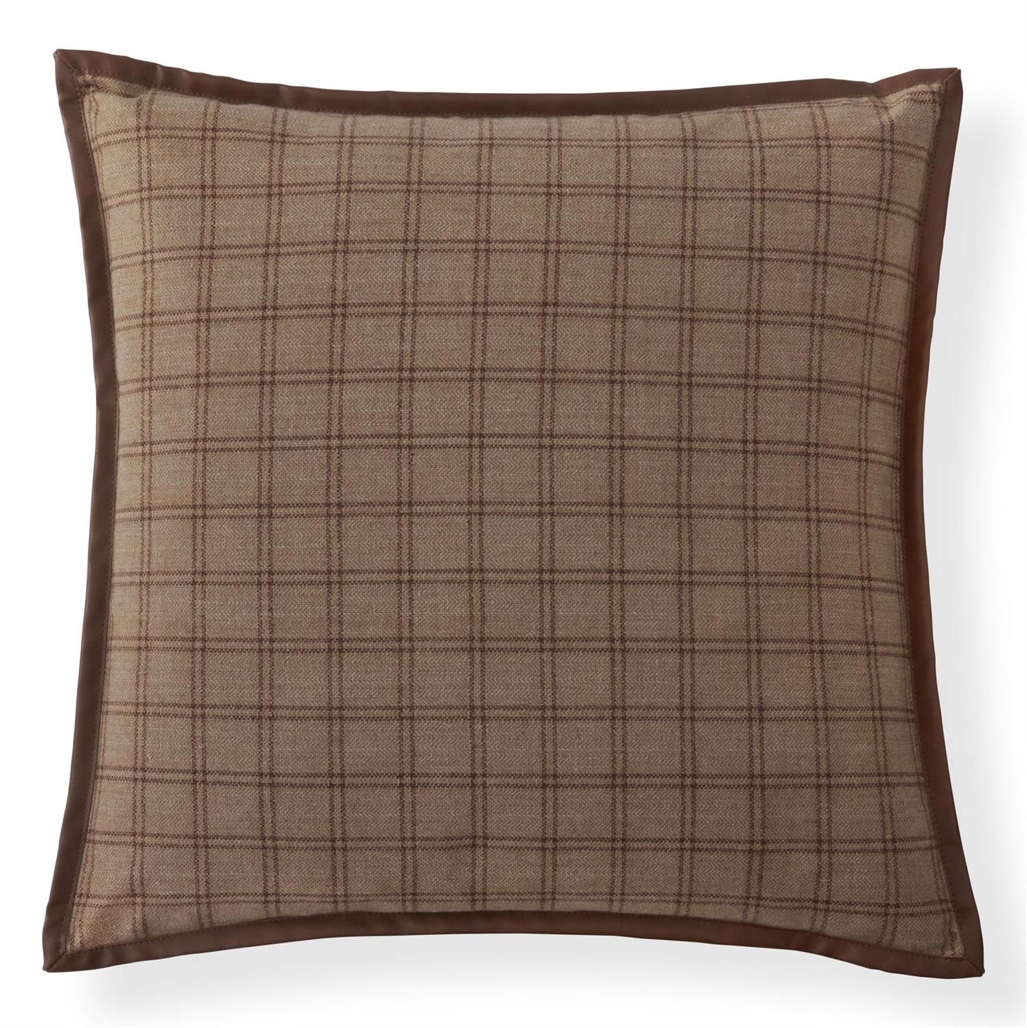 Tweed Tan & Brown Plaid with Brown Leather Flange