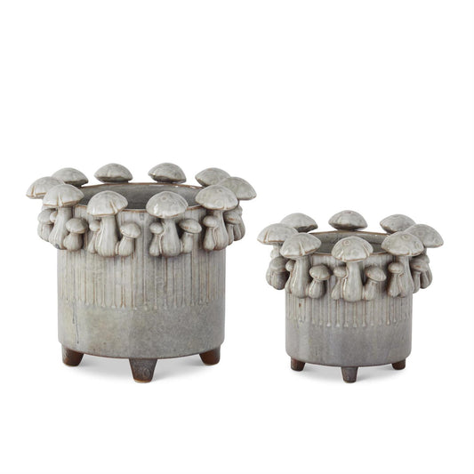 Gray Glazed Mushroom Trimmed Ceramic Pot
