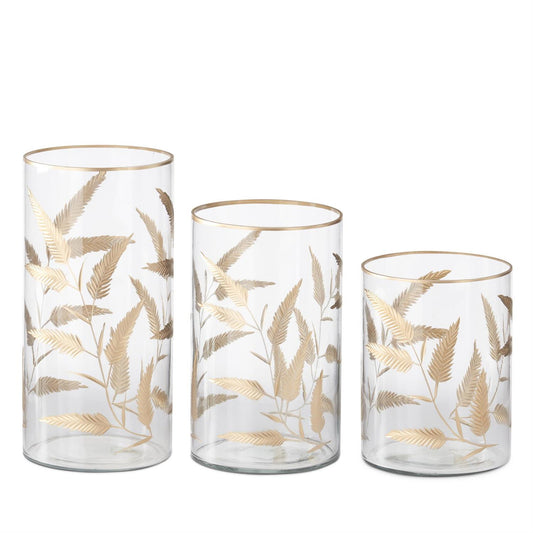 Gold Gilded Leaf Etched Cylinder Glass Vase