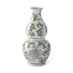 Green & White Ceramic Chinoiserie Bud Vases